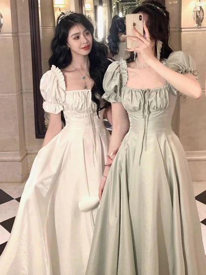 Summer New Women Midi Dress Elegant Princess French Style Evening Prom Party Vestidos One Piece Clothes