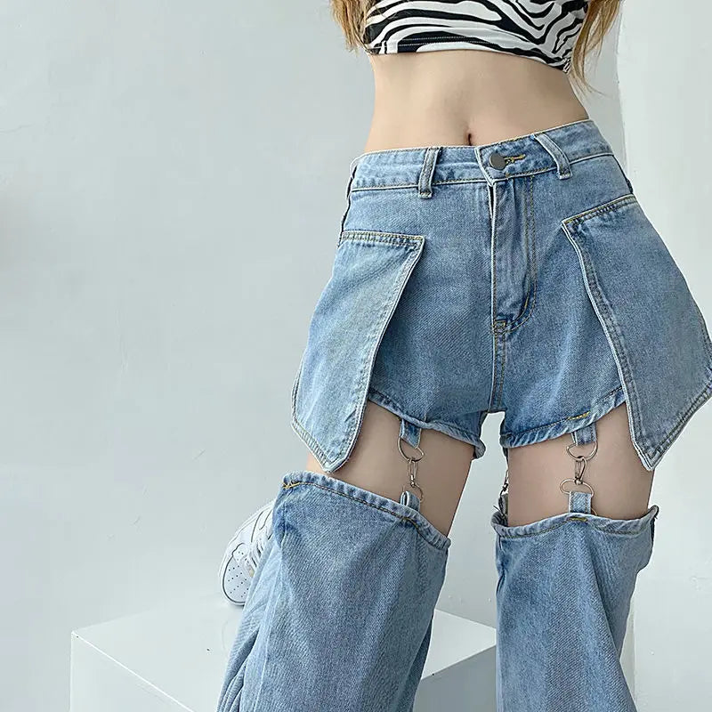 Women Jeans Hole Ripped High Waist Denim Harajuku Wide Leg Loose Ins Chic BF Vintage Casual Female Pants Baggy Trousers