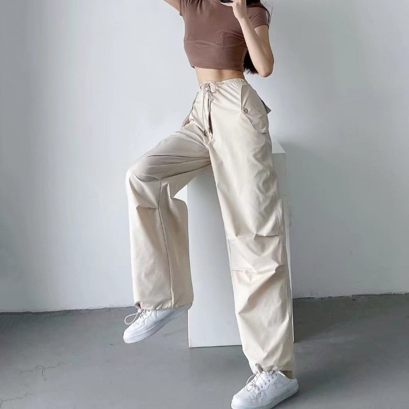 Thin style loose cargo pants women's high waist casual  paper bag pants lace-up trousers 2023 summer new cargo pants for women