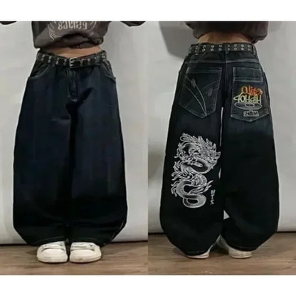 maoxiangshop  -  American Y2K geometric embroidery design high waisted jeans for women 2024 new autumn winter fashion trend aesthetic sweatpants