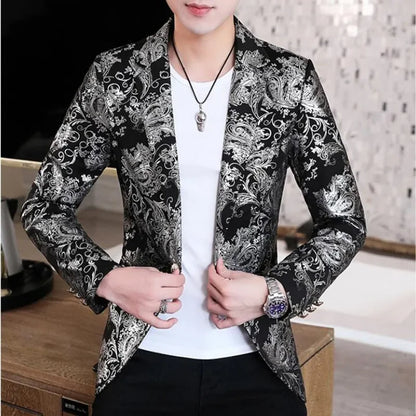 maoxiangshop Gold Blazer Spring New Bronzing Men Boutique Fashion Slim Fit Suit Jacket Wedding Nightclub Stage Party Dress Male Clothing