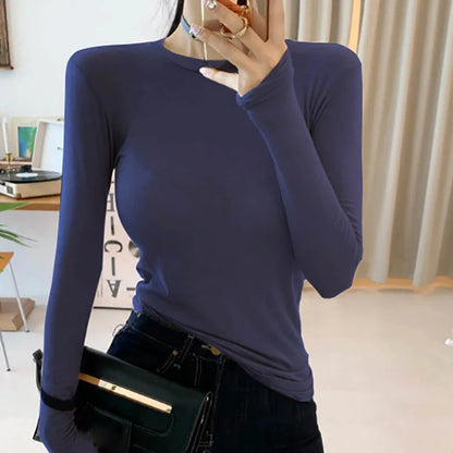 Thin T Shirt Women Cotton Long Sleeve Top T-Shirts Korean Style Slim Elastic Woman Clothes Tee Shirt Spring Camisetas De Mujer