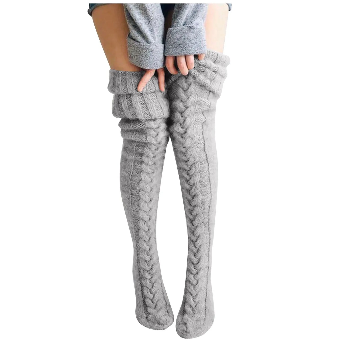 maoxiangshop Women Socks Christmas solid Long Over The Knee Cotton Socks High Long Winter Knitting Over Knee Xmas Knit carpet Socks