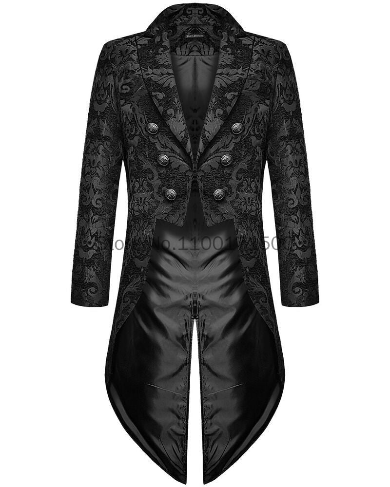 maoxiangshop Adult Men Medieval Cosplay Black Jackets Devil Fashion Gothic Steampunk Tailcoat Costume Black Brocade Damask Wedding Halloween