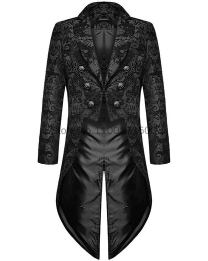 maoxiangshop Adult Men Medieval Cosplay Black Jackets Devil Fashion Gothic Steampunk Tailcoat Costume Black Brocade Damask Wedding Halloween