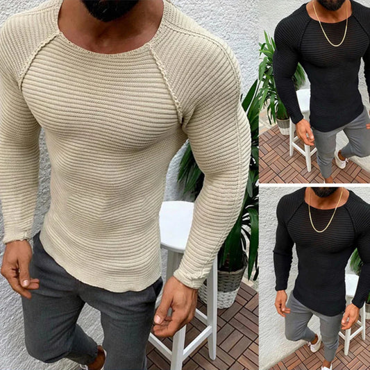 maoxiangshop Sweater Spring Slim Solid Fashion inside Underwear Men Mock Neck Basic T-shirt Blouse Pullover Long Sleeve Top