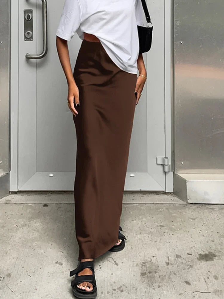 maoxiangshop  -  Autumn Lady Black Skirts Elegant Women Imitation Acetate Satin Black Skirt Women Commuter Satin Dape Fishtail Long Skirts