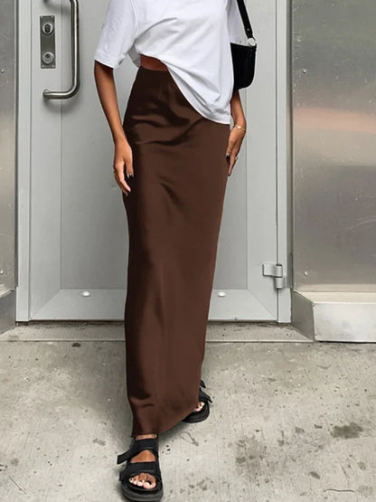 maoxiangshop  -  Autumn Lady Black Skirts Elegant Women Imitation Acetate Satin Black Skirt Women Commuter Satin Dape Fishtail Long Skirts