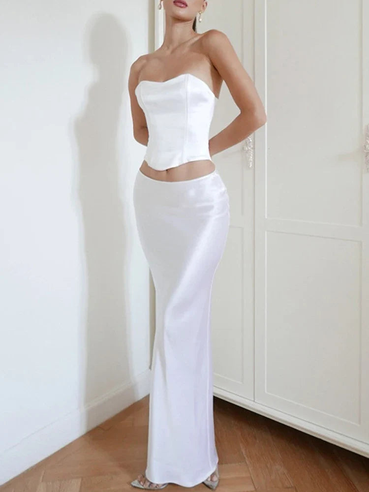 Women Maxi White Maxi Skirt Elegant High Quality Office Lady Satin Skirt with Lining Casual Summer Skirts New Arrival