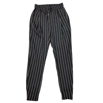maoxiangshop Men Harem Pants Striped Drawstring Elastic Waist Slim Fit Streetwear Spring Autumn Stretch Ankle Tied Pencil Pants for Daily