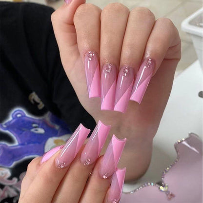 24Pcs Wearable Acrylic False Nail Tips Coffin Ballerina Fake Nails with Glue Purple Design Detachable Full Cover Press on Nails