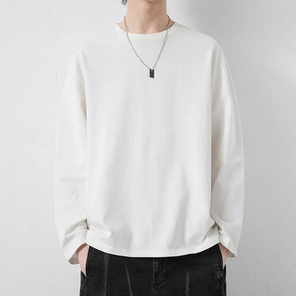 maoxiangshop New Klein Blue Long Sleeve T-shirt Men's Spring and Autumn New Solid Color Laydown Casual Top Coat Round Neck Underlay Shirt 5xl