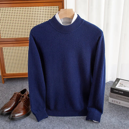 maoxiangshop New Fashion Men's 100% Wool Pullover Half-high Collar Sweater Autumn Winter Warm Solid Color Knit Sweater Business Casual Top