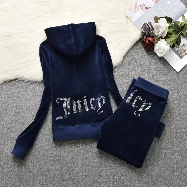 maoxiangshop 1:1 Top Quality Original Juicy Corture Tracksuit Woman Velvet Crop Female Suits Sweatshirt and Pants Set Sportswear Hoodies Suit