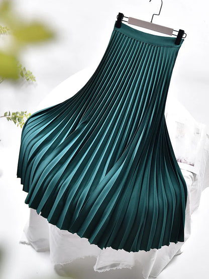 maoxiangshop Brand Designer Women Spring Autumn Elegant Chic Solid Pleated Skirt High Waist Luxury Fashion With Elastic Female