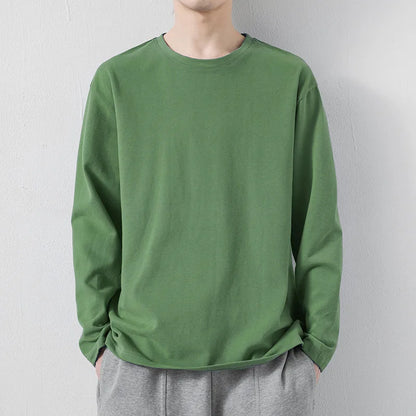 maoxiangshop New Klein Blue Long Sleeve T-shirt Men's Spring and Autumn New Solid Color Laydown Casual Top Coat Round Neck Underlay Shirt 5xl