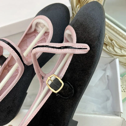 maoxiangshop  -  NEW Velvet Elegant Shoes Women Mary Janes Buckle Strap Soft Ballet Flats Designer Shoes Spring Autumn Ladies Athletic Shoe