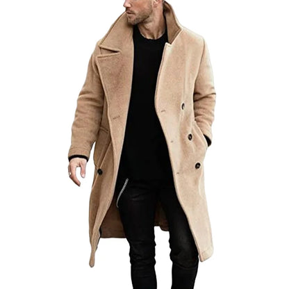 maoxiangshop WELL DRESSED MEN Casual Lapel Men's Jackets Solid Color Trench Coat Windbreaker Add-long Double Breasted Men‘s Clothing For Winter Jacket Man