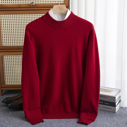 maoxiangshop New Fashion Men's 100% Wool Pullover Half-high Collar Sweater Autumn Winter Warm Solid Color Knit Sweater Business Casual Top