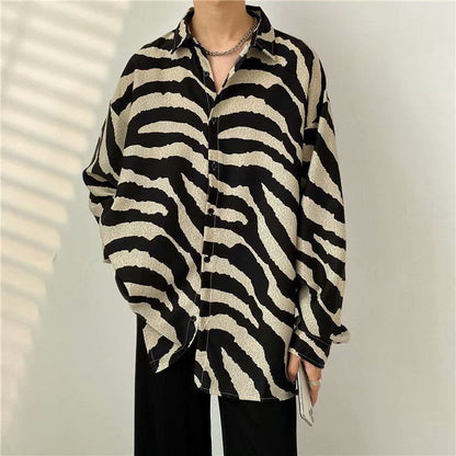 maoxiangshop Men's Clothing Turn-down Collar Handsome Long Sleeve Button Spring Summer Thin Man Printing Loose Streetwear Casual Korean