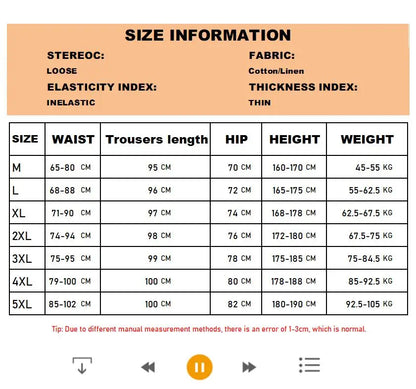 maoxiangshop Summer Men's Trousers Cotton Linen Fashion Casual Pants Solid Color Breathable Loose Shorts Straight Pants Streetwear M-5XL