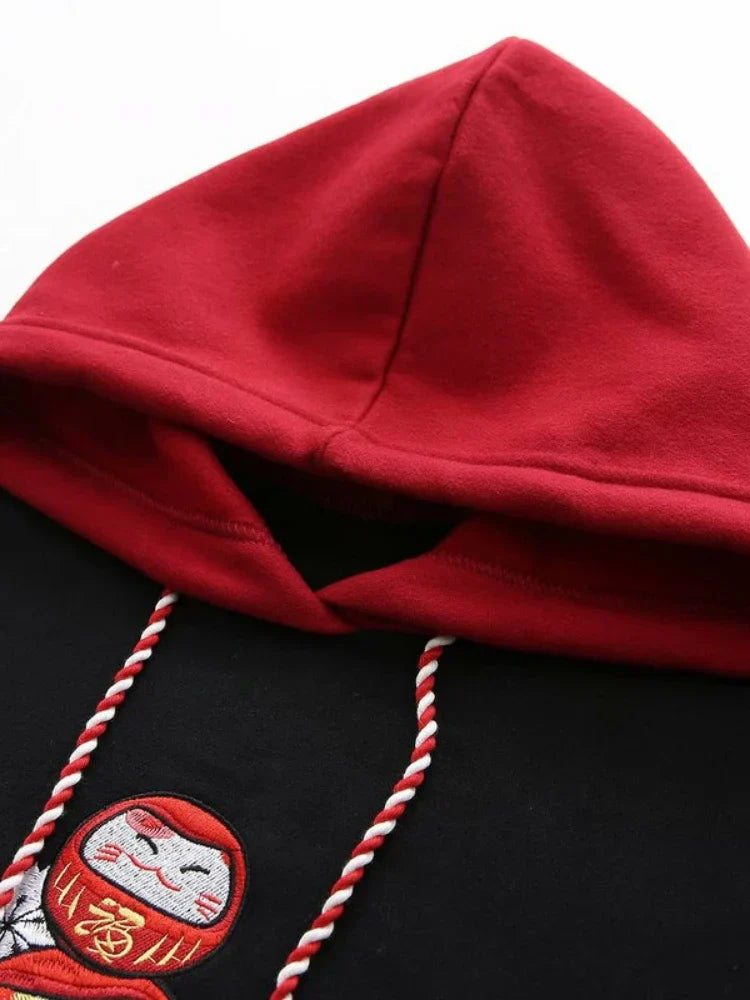 maoxiangshop Black Fleece Hooded Sweatshirt Harajuku Chinese Embroidery Oversize Pullover Hoodies Women Winter Sweet Style Female Top