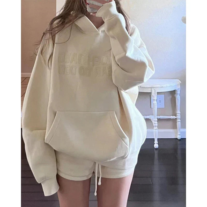 maoxiangshop MEXZT Streetwear Letter Print Hoodies Women Plus Fleece Thick Sweatshirt Harajuku Korean Oversized Casual Plush Pullovers Tops