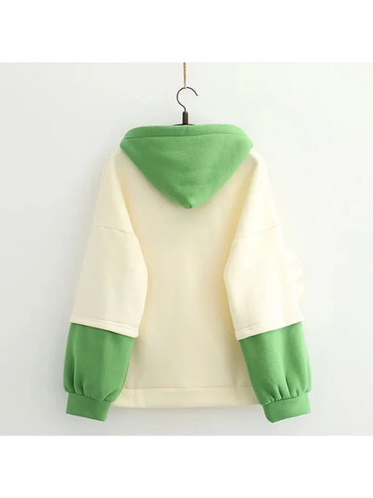 maoxiangshop Women Hooded Sweatshirt Casual Loose Long Sleeve Cartoon Embroidery Hoodies Female Winter Fleece Thick Pullover
