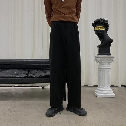 maoxiangshop WELL DRESSED MEN Winter Thick Woolen Pants Men Warm Fashion Cotton Black/Brown Suit Pants Men Loose Straight Pants Mens Casual Trousers S-2XL