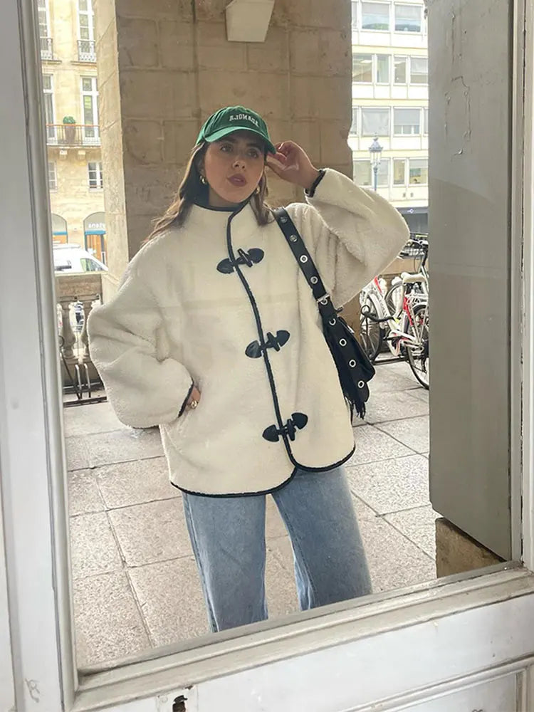 maoxiangshop -  Stand Collar Long Sleeve Quilted Jacket Women Loose Single Breasted Pockets Coat Autumn Winter Fashion Female Streetwear