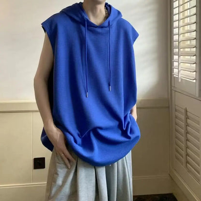 maoxiangshop Men Workout Hoodie Sleeveless Sweatshirt Hooded Tank Top Breathable Men's Top Loose Fit Hooded Mid-length Men Vest Hoodies