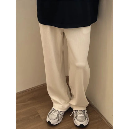maoxiangshop Black Beige Casual Pants Men Fashion Knitted Pants Men Streetwear Korean Loose Wide Leg Pants Mens Knitting Trousers