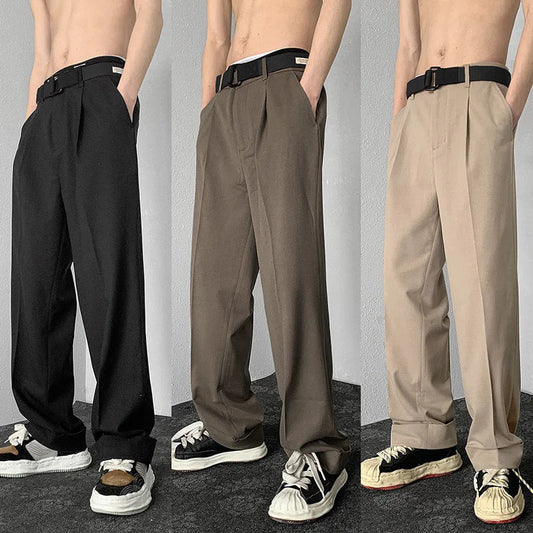 maoxiangshop Brown/Khaki/Black Suit Pants Men Fashion Society Mens Dress Pants Korean Loose Straight Wide Leg Pants Mens Trousers M-2XL