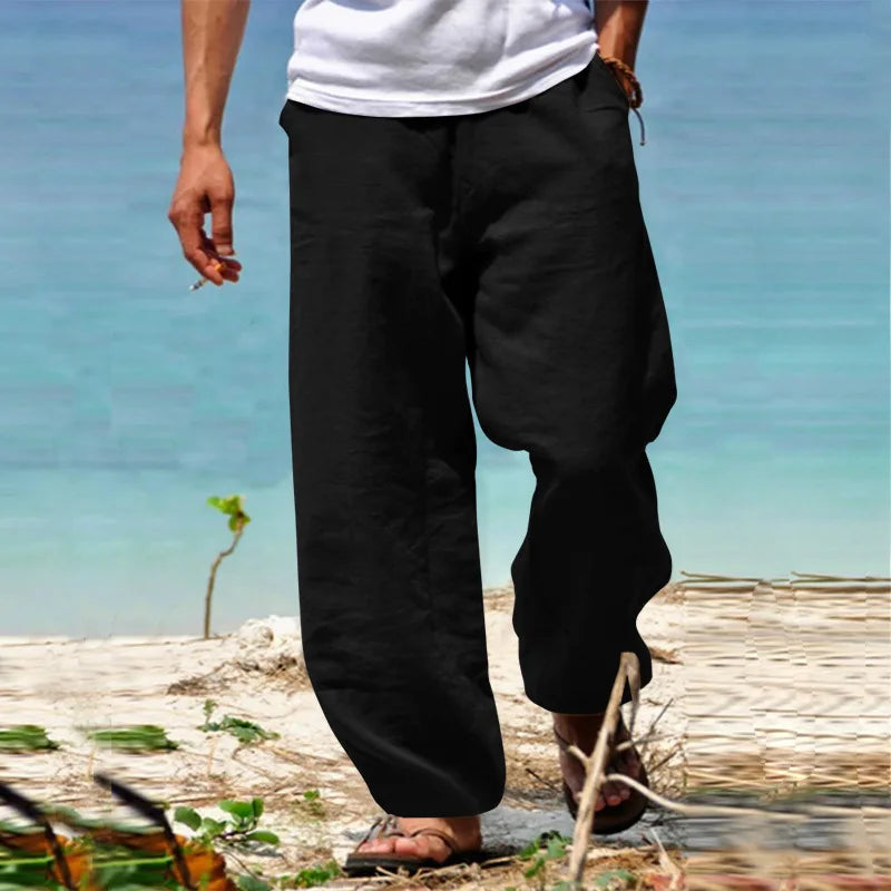 maoxiangshop Men's Cotton Linen Pants Solid Color Male Breathable Trousers Waist Loose Long Pants Men Casual Joggers Fitness Streetwear S-5XL