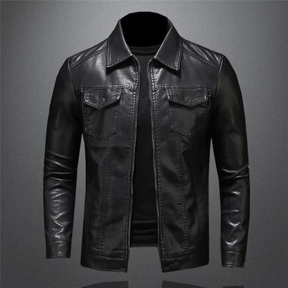 maoxiangshop Men Luxury Black Faux Leather Jackets Men Zipper PU Coat Turn Down Collar Multi-pocket Slim Fit Clothing Man Plus Size 5XL-M