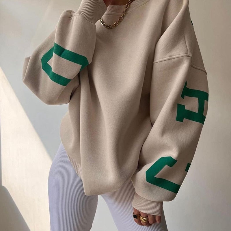 Women Letter Print Pullovers Autumn Korean Harajuku Oversized Long Sleeve Sportswear Tops 2023 Female Casual O-Neck Sweatshirts