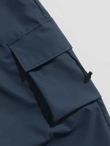 maoxiangshop Loose Fit Cargo Pants for Men Solid Streetwear Tooling Trousers Mid-waist Drawstring Beam Feet Long Pants