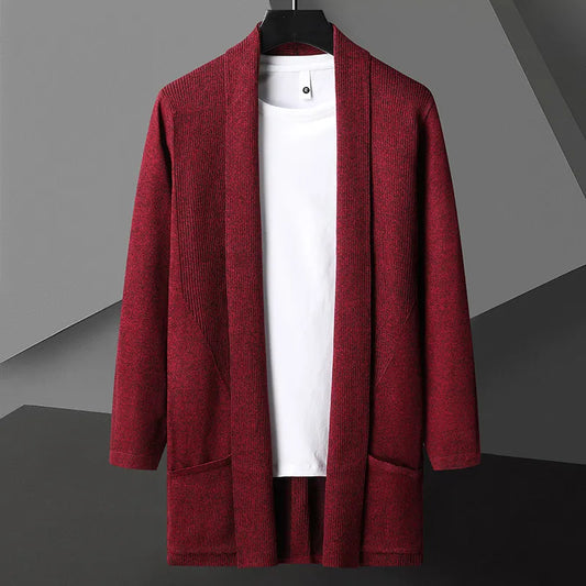 maoxiangshop Autumn Korean style fashion Men's Sweater Thicken and Velvet Men Cardigan Knitted Sweater Coat Stripe Jacket Male S-5XL