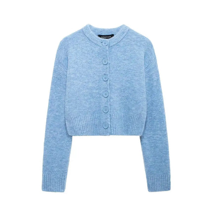 maoxiangshop  -  Solid Color Cardigan Sweater Women Autumn O Neck Long Sleeve Jumpers Streetwear Fashion Split Hem Short Knit Outerwear 2024 New