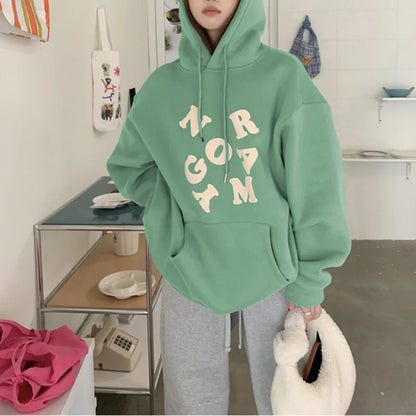 maoxiangshop Korean Autumn Winter Letter Print Hoodie Women Casual Long Sleeve Pullover Tops Hood Shirt Harajuku Oversize Sweatshirt Y2k 후드티