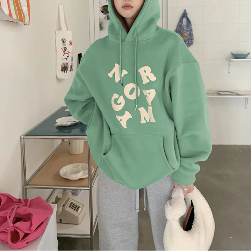 maoxiangshop Korean Autumn Winter Letter Print Hoodie Women Casual Long Sleeve Pullover Tops Hood Shirt Harajuku Oversize Sweatshirt Y2k 후드티