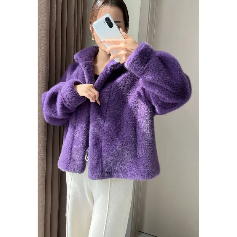 maoxiangshop Golden Mink Cashmere Fur One-Piece Fur Women Korean Style Short Coat Winter Thickened High Quality Women's Clothing