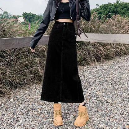 Lucyever Split Denim Skirt for Women 2024 Spring Summer New Y2K High Waist Long Skirt Female Vintage Blue A-Line Jean Skirts