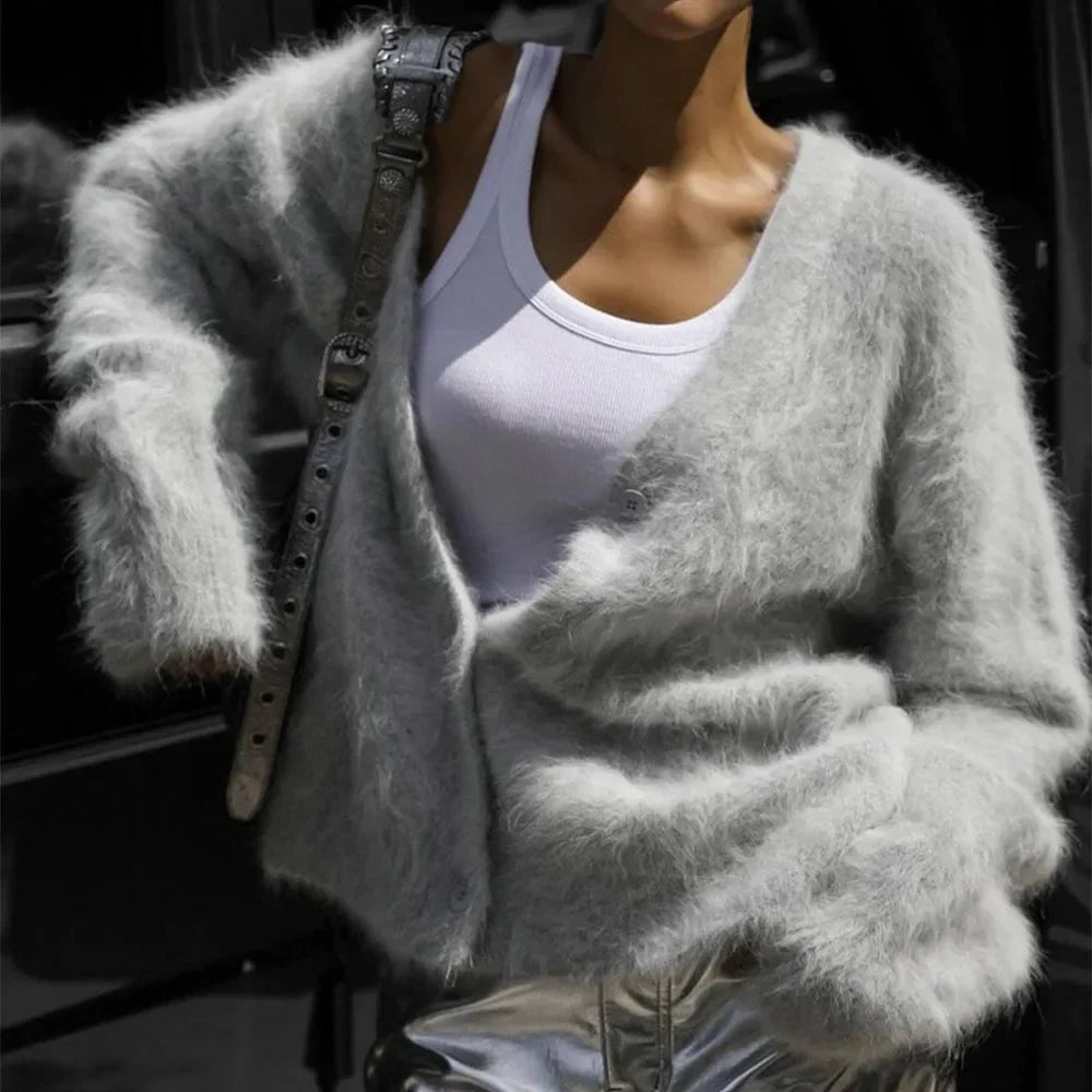 maoxiangshop  -  Women's Knitted Thick Cashmere Wool Cardigan Chic V Neck Single Breasted Long Sleeve Sweater Fall Winter Coat Outwear