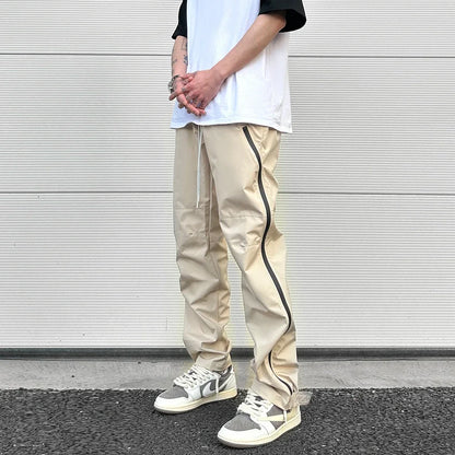 maoxiangshop High Street Vibe Functional Tapered Pants Glue Pressed Side Zipper Nylon Trousers Baggy Casual Thin Tactical Pants for Men