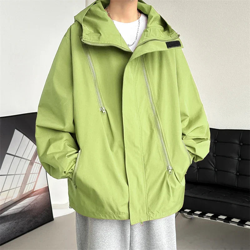 maoxiangshop 2024 Men Hooded Jacket Men Bomber Jacket Mens Windbreakers Zipper Coats Spring Autumn Loose Cargo Jacket Men Casual Sportswear