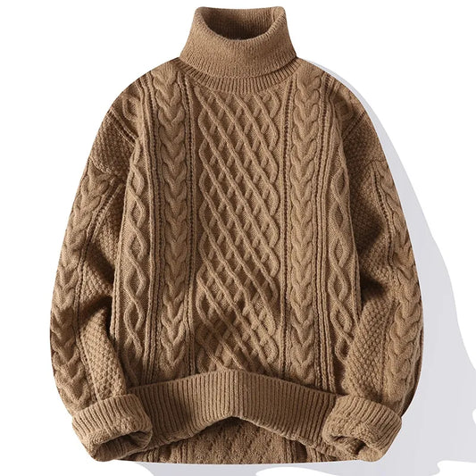 maoxiangshop High Quality Mens Turtleneck Sweaters Pullover Solid Color Knitted Sweater Men Casual Pullovers Autumn Winter Warm Knitwear Man
