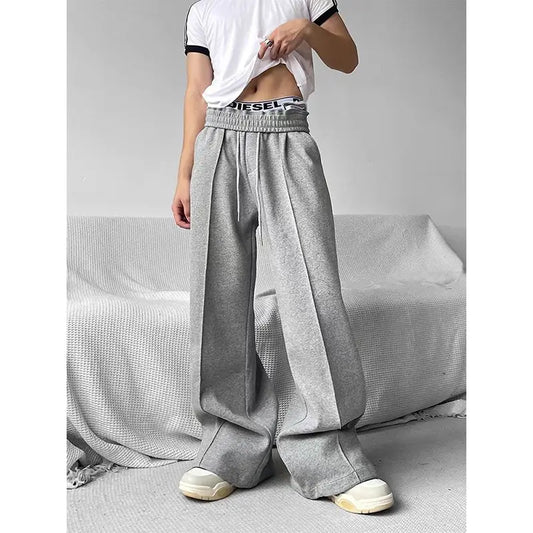 maoxiangshop Wide Leg Sweatpants Men Oversize Gray Sports Pants Sportswear Casual Trousers Male Loose Korean Streetwear Hip Hop