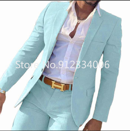 maoxiangshop 2 Pieces Beige Suit for Men Slim Fit Wedding Groom Tuxedo Groomsmen Suits Male Fashion Smoking Costume Homme Blazer with Pants