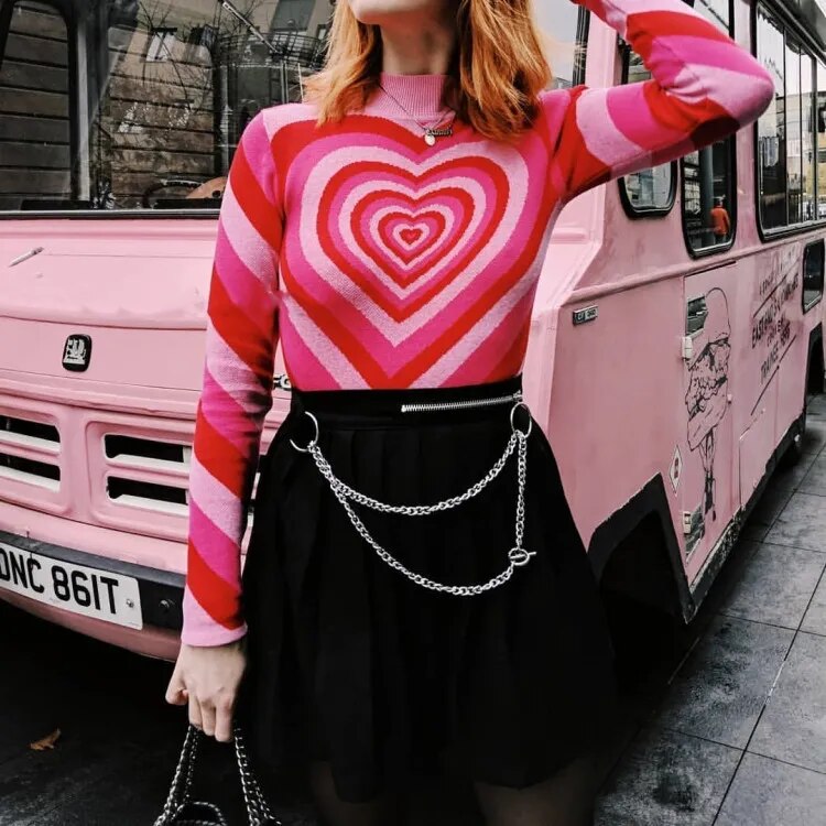 maoxiangshop All My Heart Jumper Mock Neck Knitted Pullover Sweater Women e-Girl y2K 90s Aesthetic Clothes